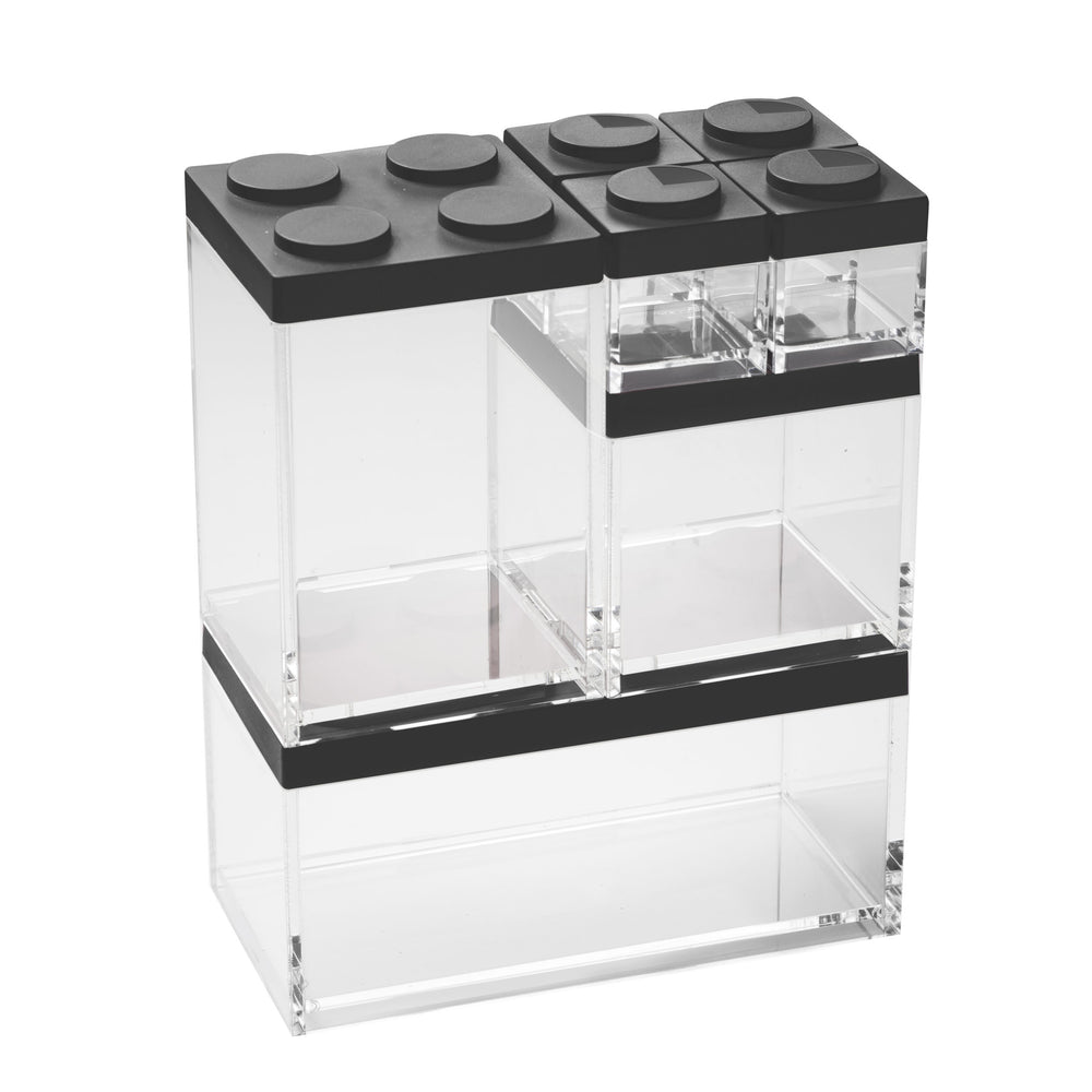 Omada - Brickstore, Lego Acrylic Food Storage Container, Black, 4 x S&P Shaker 3.4 oz, 17 oz, 34 oz, 50 oz, 7 Pc Set