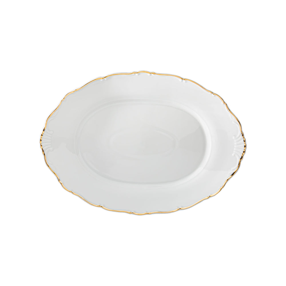 Vikko - Ophelia, Oval Serving Plate, White with Gold Rim, 14"
