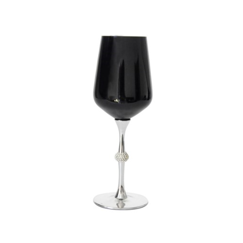 Vikko - Diamond, Wine Glass, Black with Silver Stem and Diamond Accent, 14 oz