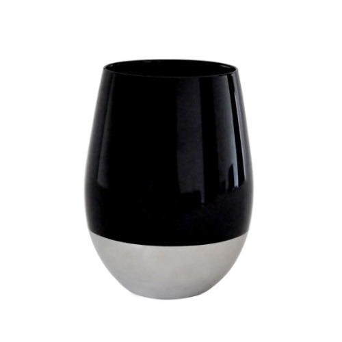 Vikko - Decor, Black Stemless Wine Glass with Silver Base, 14 oz