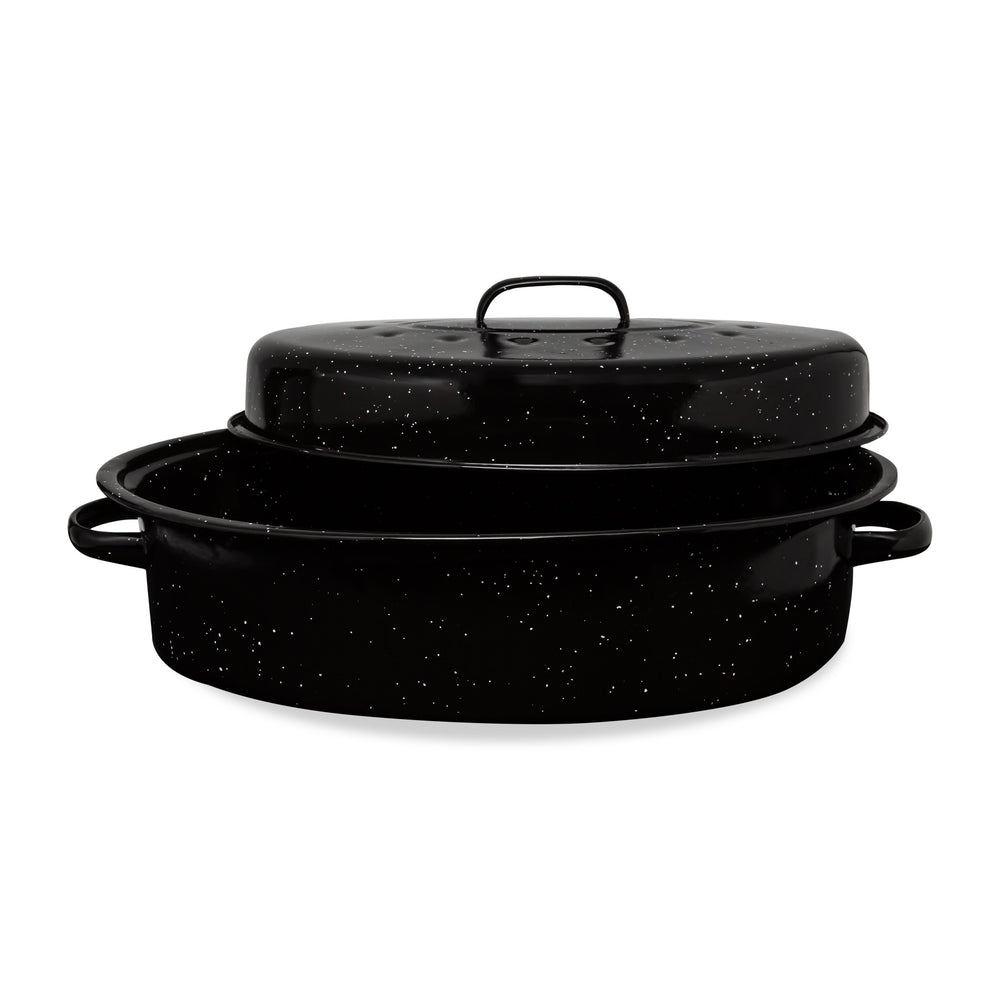 Millvado - Granite, Extra Large Oval Roaster with Lid, Black, 19 x 13.5 x 7.5, 20lb