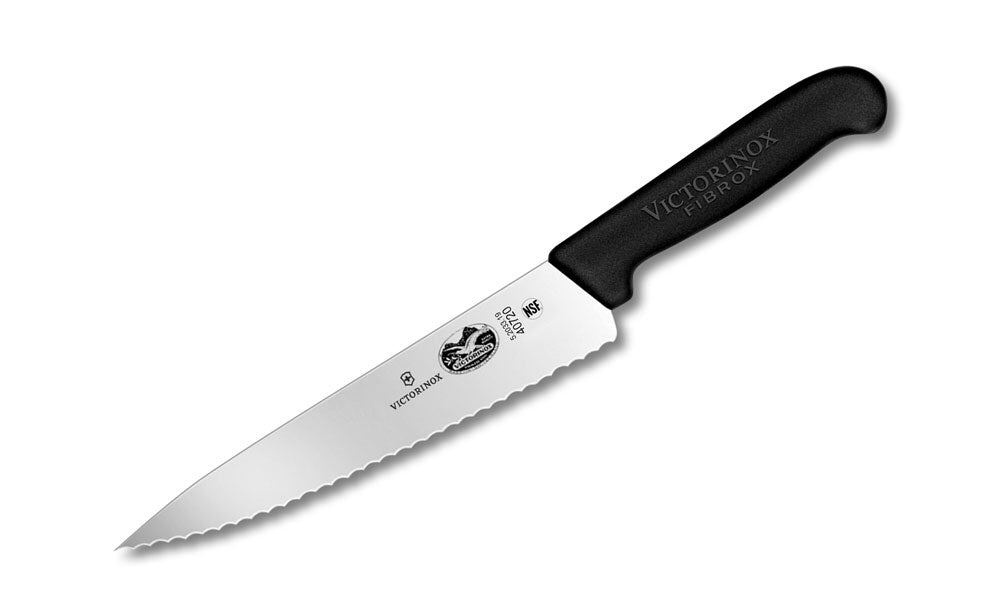 Victorinox - Fibrox, Chef Knife, Serrated Blade, Black, 7.5"