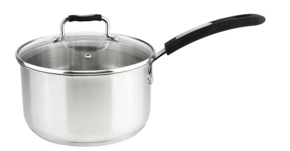 Millvado - Urban, Saucepan with Glass Lid, Silicone Handles, 18/10 SS, Black, 3 qt