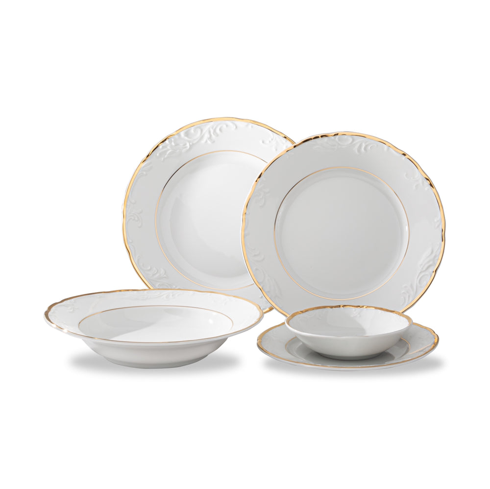 Vikko - Tulip, White with Gold Rim, 20 Pc Dinnerware Set, Serving for 4