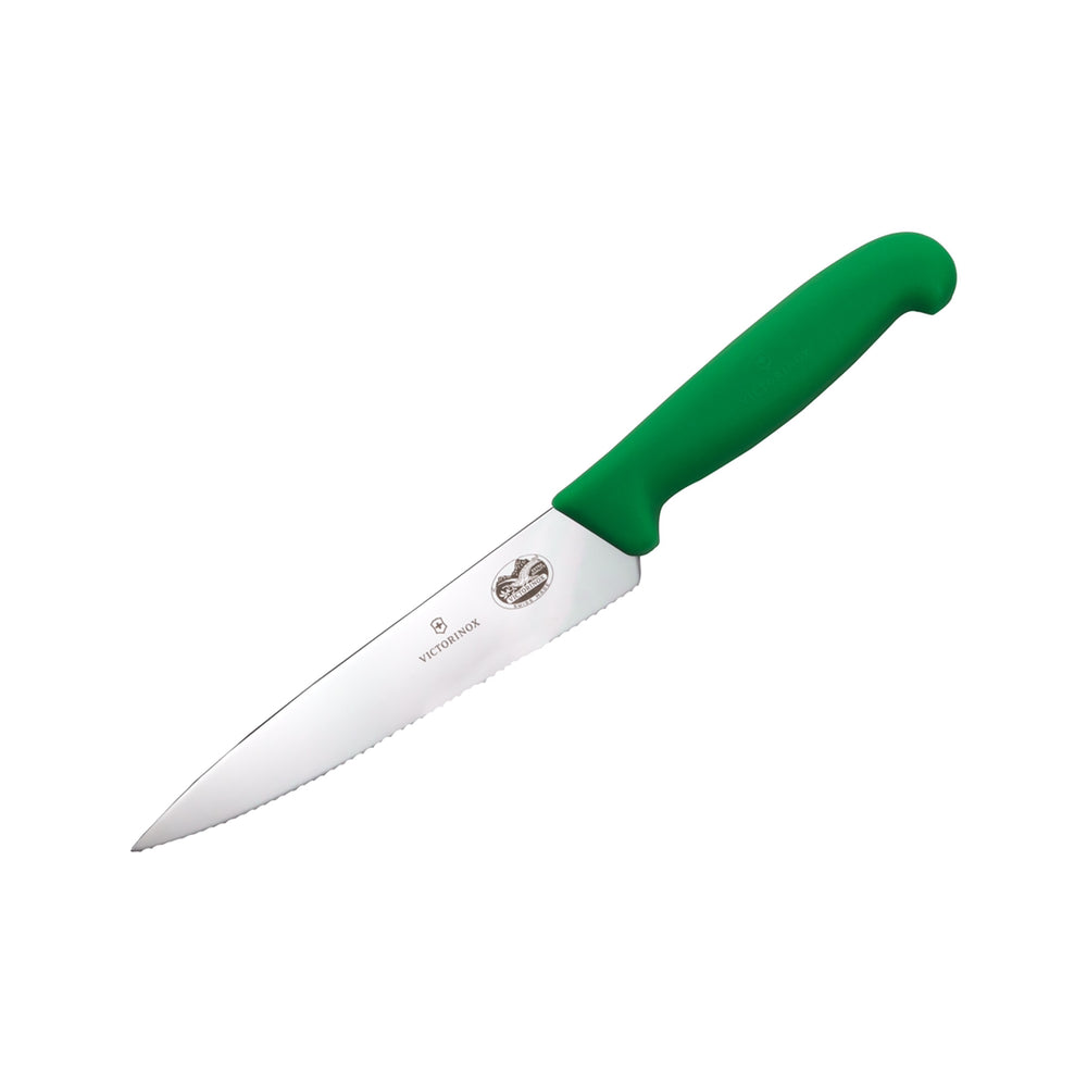 Victorinox - Fibrox, Chef Knife, Serrated Blade, Green, 6"