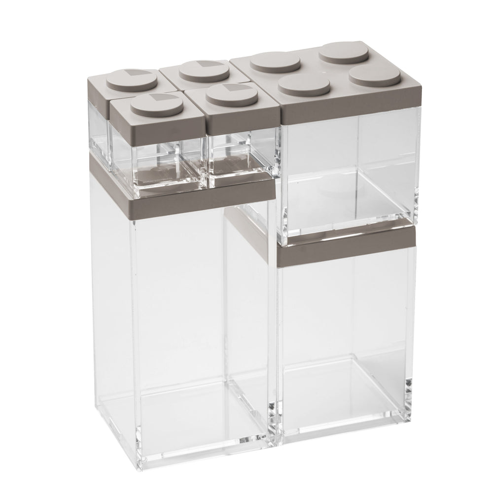 Omada - Brickstore, Lego Acrylic Food Storage Container, Gray, 4 x S&P Shaker 3.4 oz, 17 oz, 34 oz, 50 oz Flat, 7 Pc Set