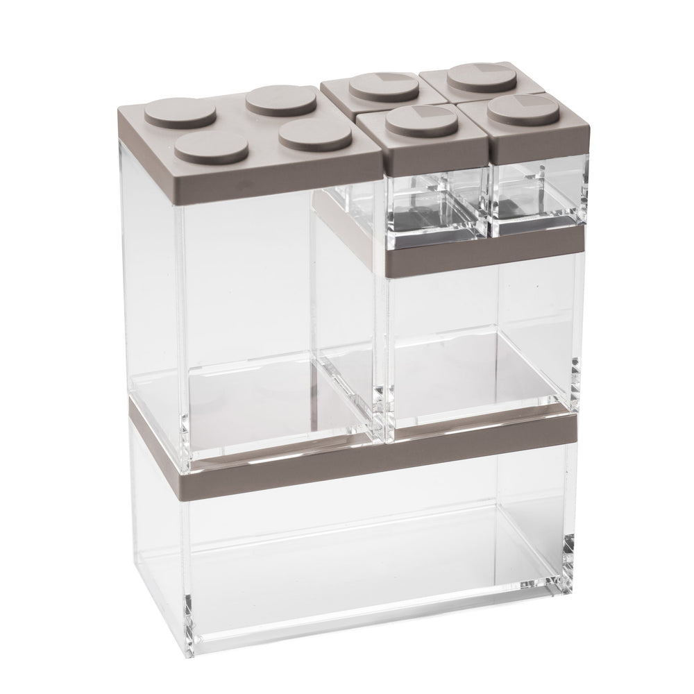Omada - Brickstore, Lego Acrylic Food Storage Container, Gray, 4 x S&P Shaker 3.4 oz, 17 oz, 34 oz, 50 oz, 7 Pc Set