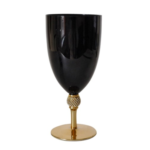 Vikko - Diamond, Water Glass, Black with Gold Stem and Diamond Accent, 18 oz