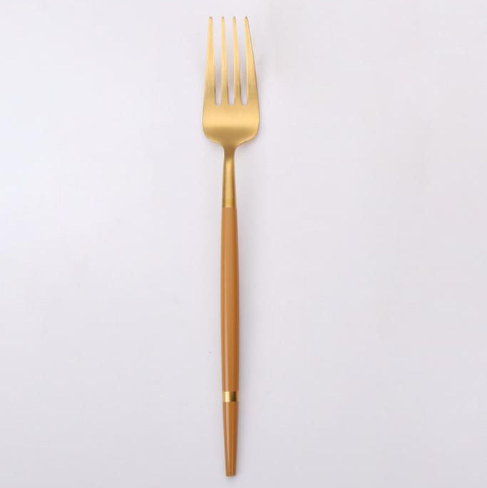 Vikko - Oak, Brushed Gold with Cognac Handle, 18/10 SS, Salad Fork