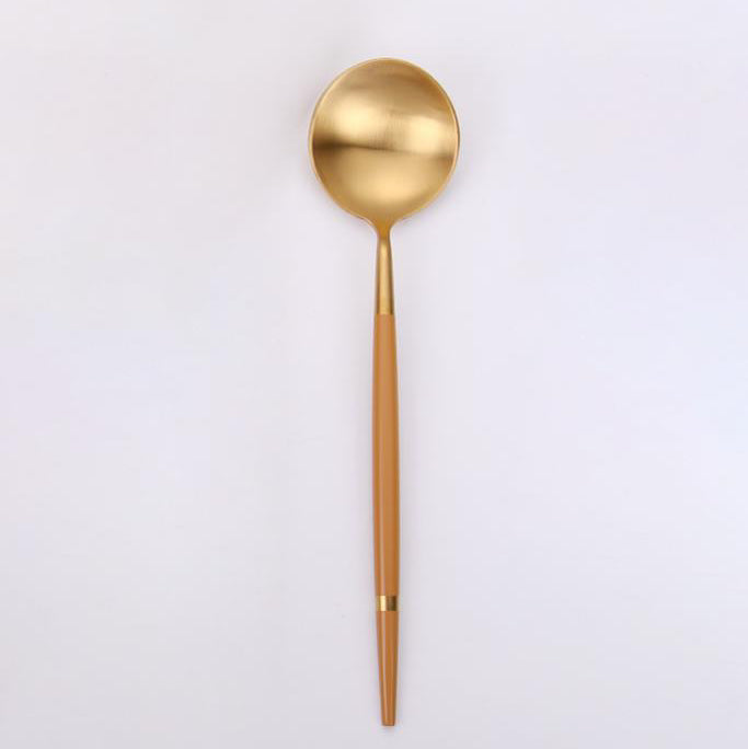 Vikko - Oak, Brushed Gold with Cognac Handle, 18/10 SS, Teaspoon