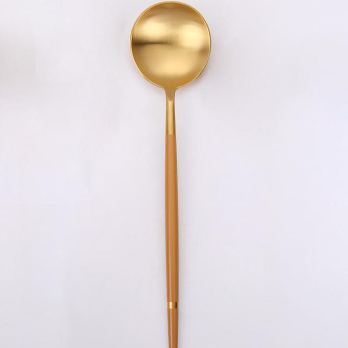 Vikko - Oak, Brushed Gold with Cognac Handle, 18/10 SS, Soup Spoon