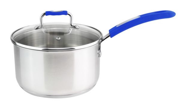 Millvado - Urban, Saucepan with Glass Lid, Silicone Handles, 18/10 SS, Blue, 3 qt