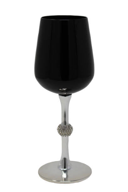 Vikko - Diamond, Water Glass, Black with Silver Stem and Diamond Accent, 11 oz