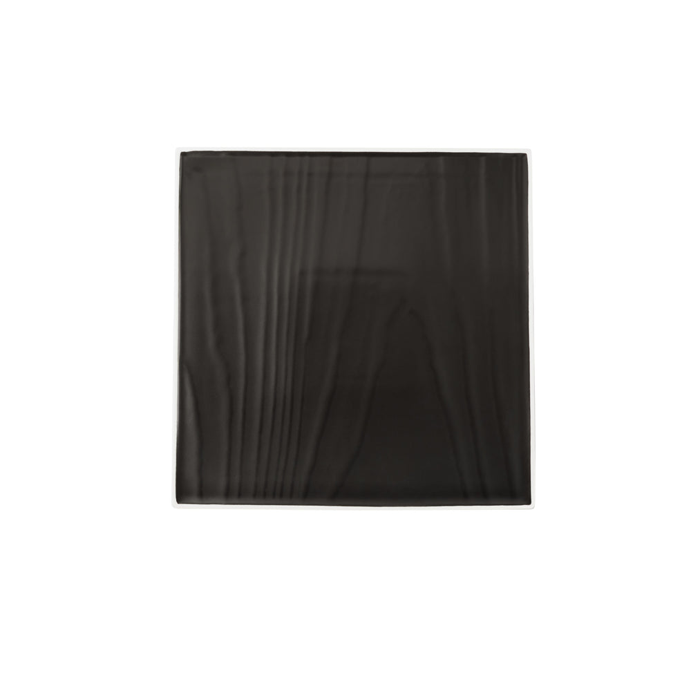 Vikko - Thunder, Grain Textured Square Plate, Black with White Rim, 12"