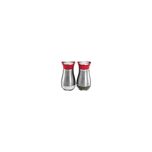Mitbak - Stainless Steel Modern Salt and Pepper Shakers with Red Accent, 2 Pk
