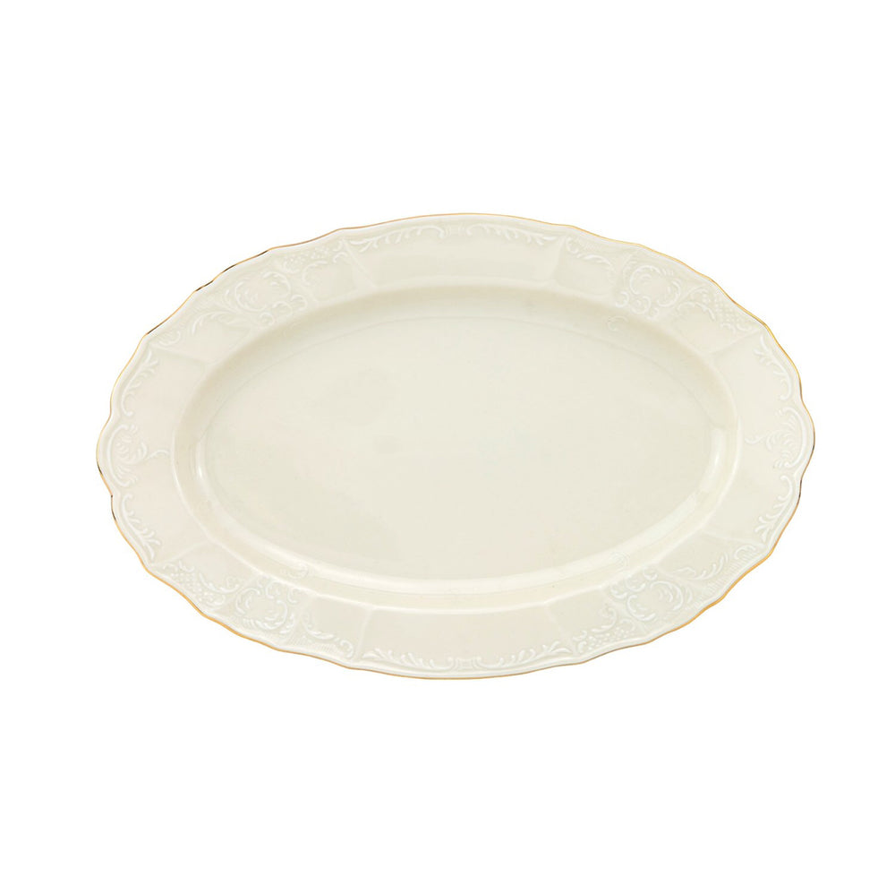 Vikko - Bernadotte, Oval Dish, Ivory with Gold Rim, 14"