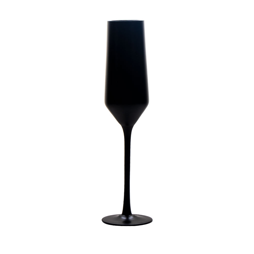Vikko - Decor, Black Matte Hand Blown, Champagne Flute Glass, 7 oz