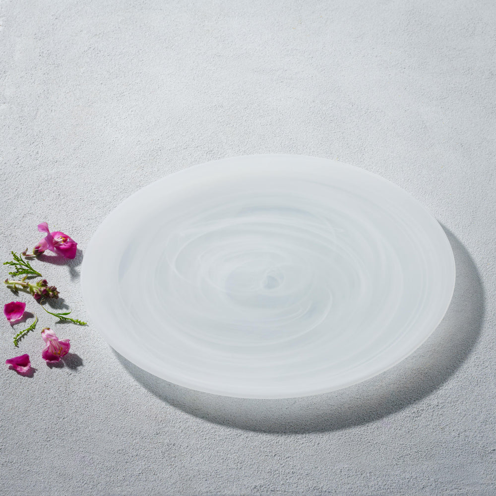 Vikko - Alabaster, Glass Charger, White, 13"
