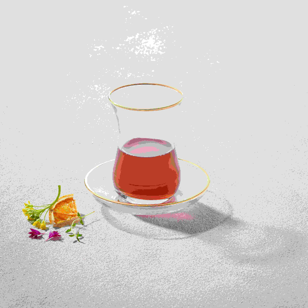 Vikko - Cays, Glass Teacup and Saucer, Gold Rim, 5.5 oz, 6 Pk