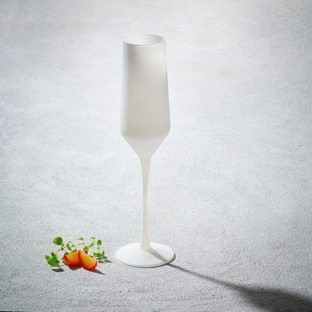 Vikko - Webster, Hand Blown Champagne Flute Glass, Matte White, 7 oz