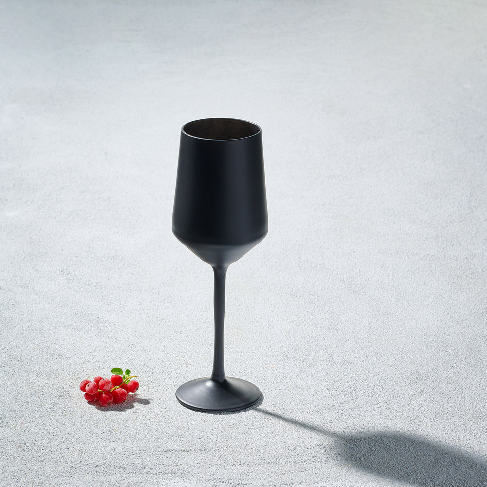 Vikko - Webster, Hand Blown Wine Glass, Matte Black, 11 oz