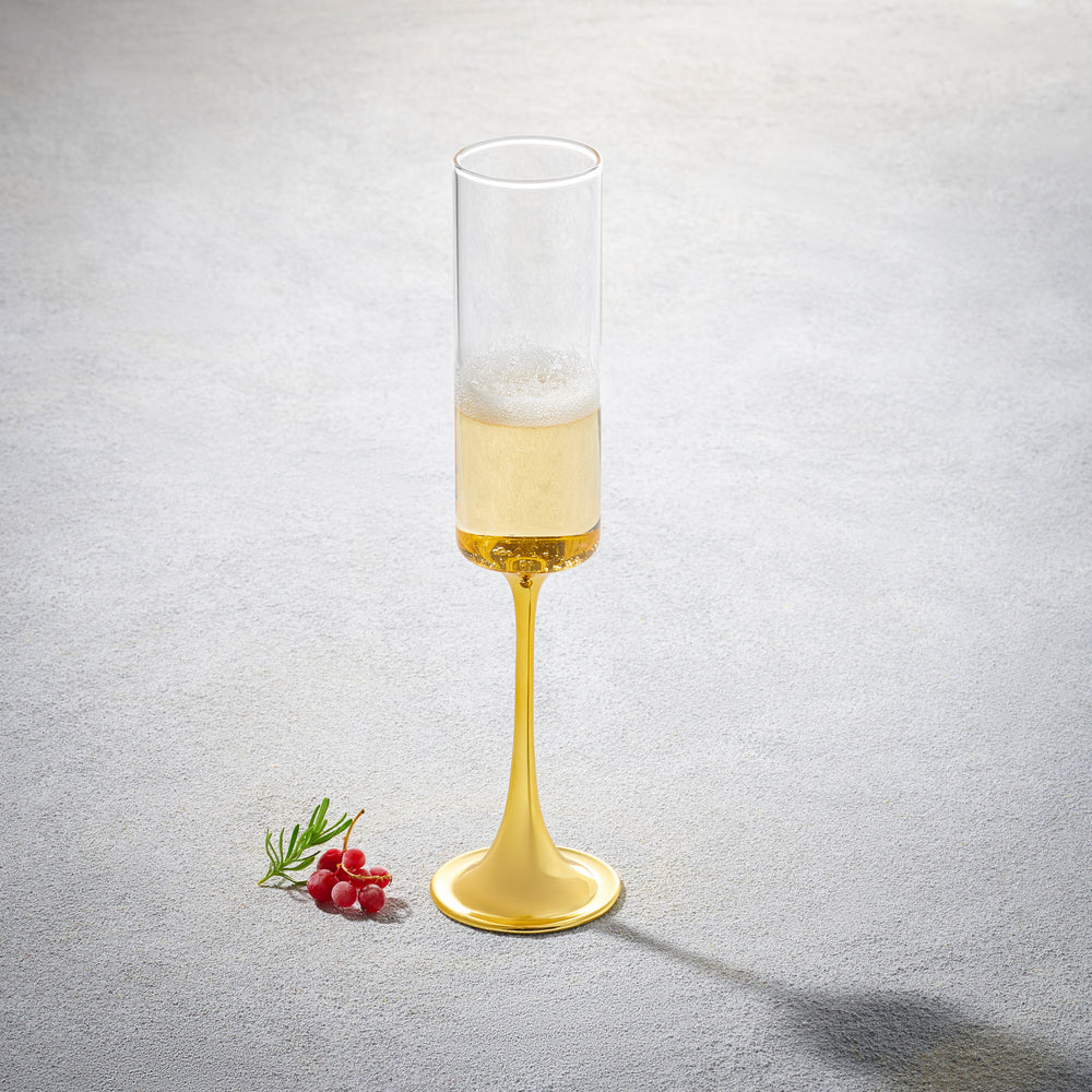 Vikko - Harp, Champagne Flute Glass, Gold, 7 oz