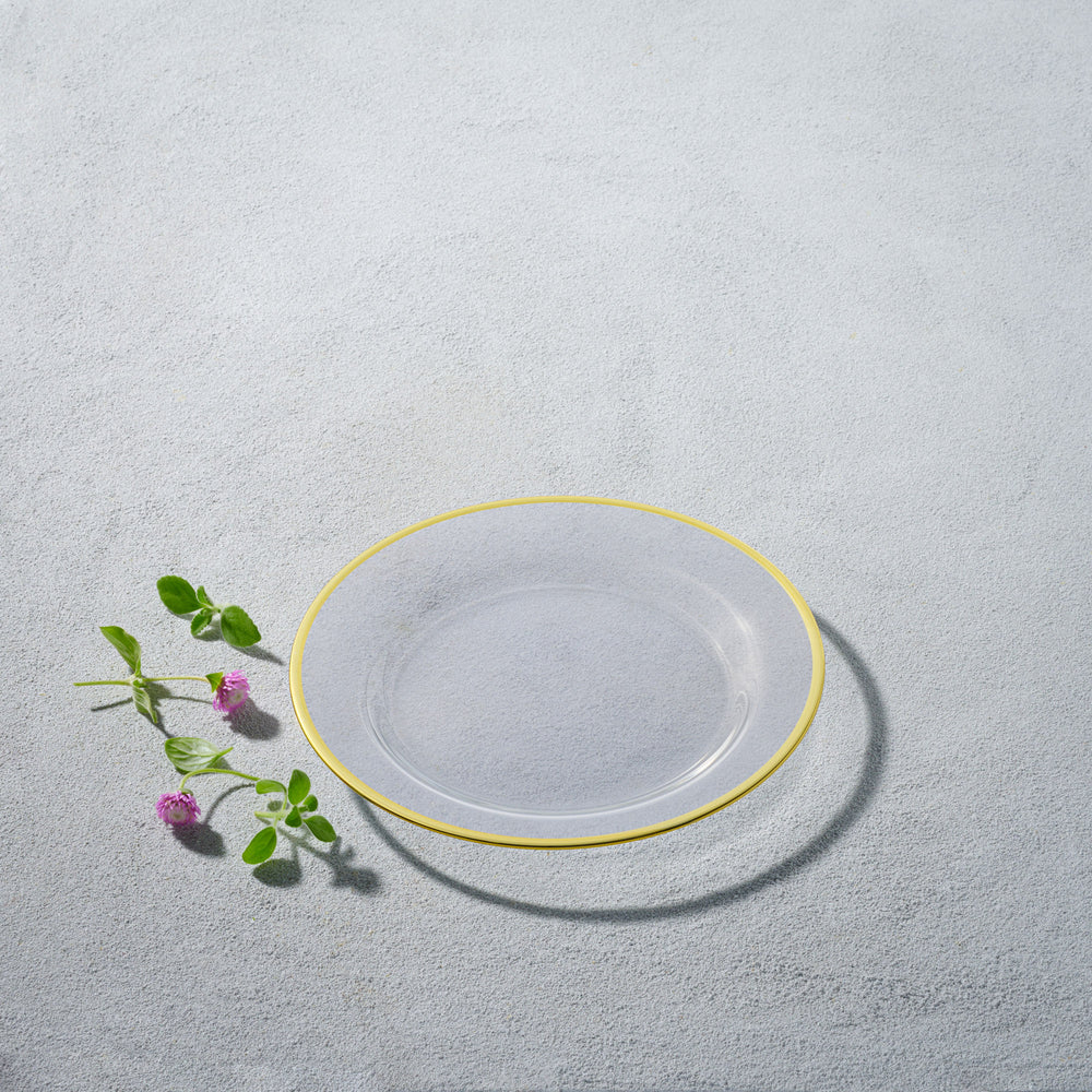 Vikko - Laurel, Glass Salad Plate, Clear with Gold Rim, 8.5"