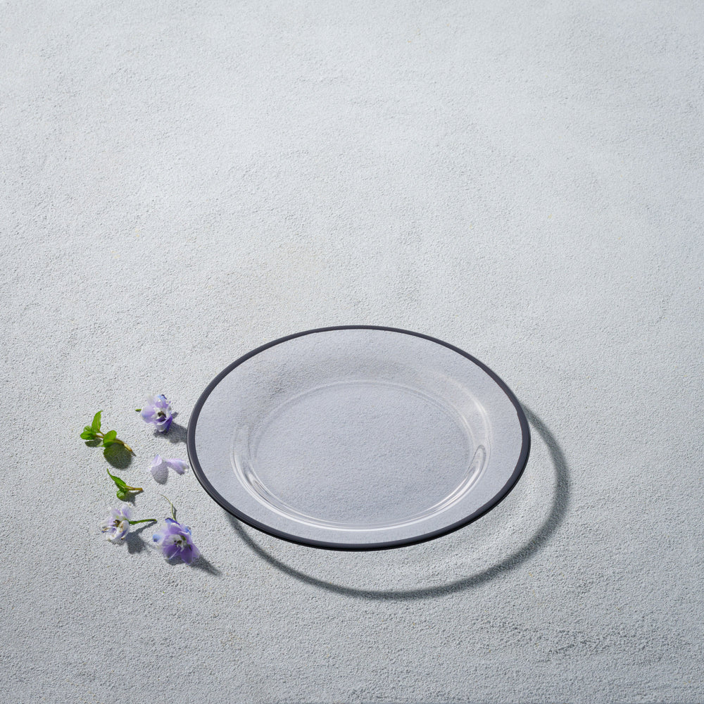 Vikko - Laurel, Glass Salad Plate, Clear with Black Rim, 8.5"