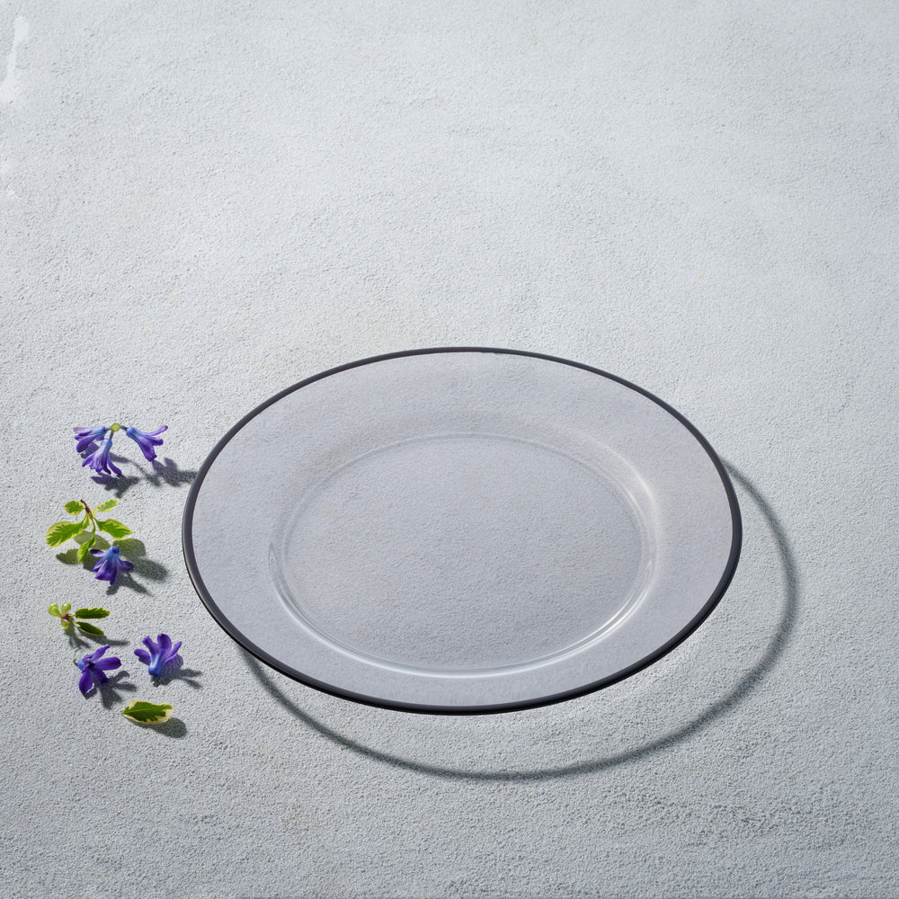 Vikko - Laurel, Glass Dinner Plate, Clear with Black Rim, 10"