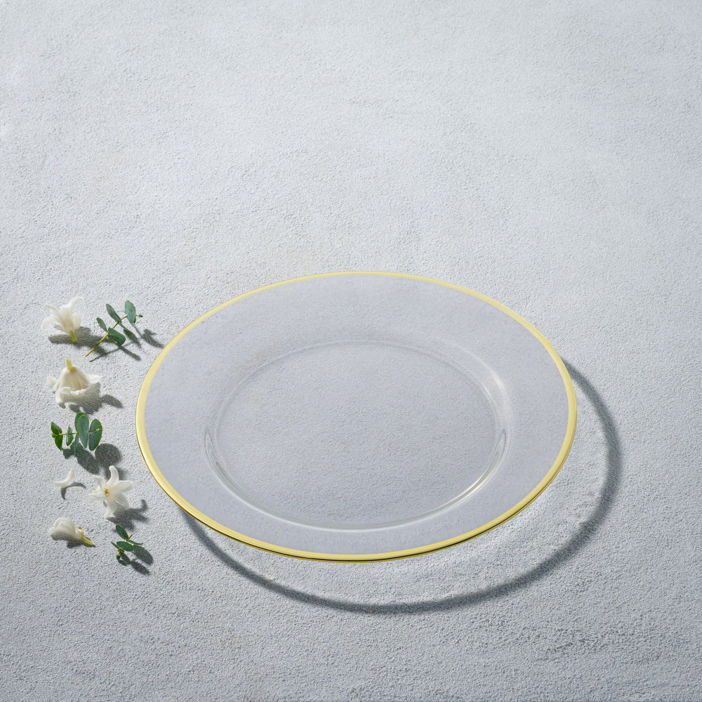 Vikko - Laurel, Glass Dinner Plate, Clear with Gold Rim, 10"