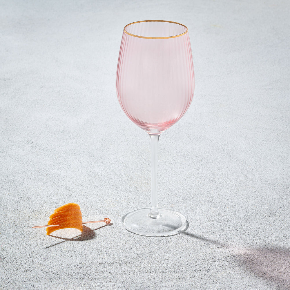 Vikko - Bay Peach, Hand Blown Wine Glass, Peach with Gold Rim, 12 oz