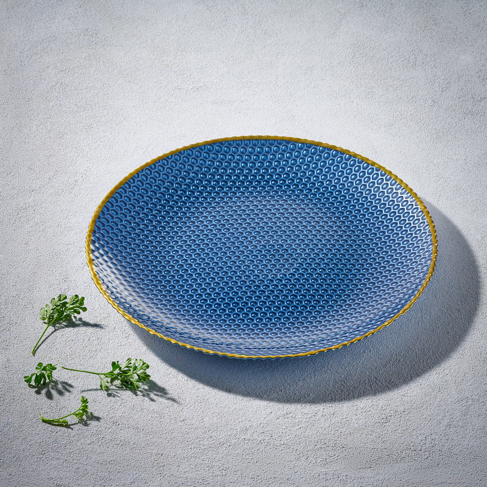 Vikko - Maple, Glass Charger, Dark Blue with Gold Rim, 13"