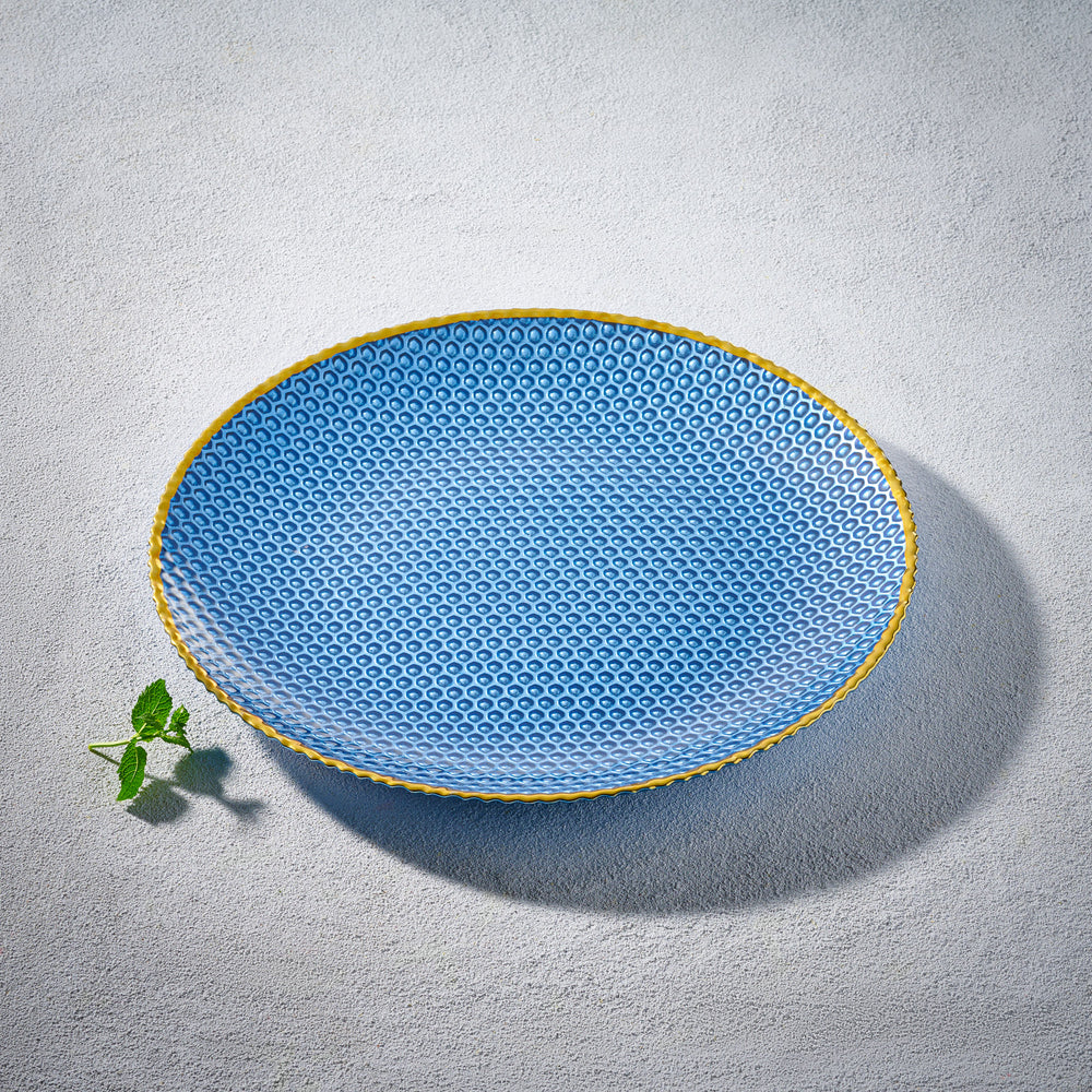 Vikko - Maple, Glass Charger, Light Blue with Gold Rim, 13"