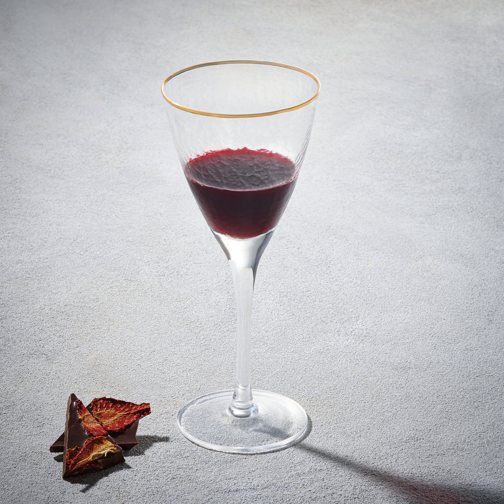 Vikko - Hammered, Wine Glass, Gold Rim, 11.5 oz