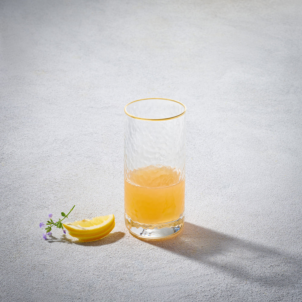 Vikko - Hammered, Highball Glass, Gold Rim, 10 oz