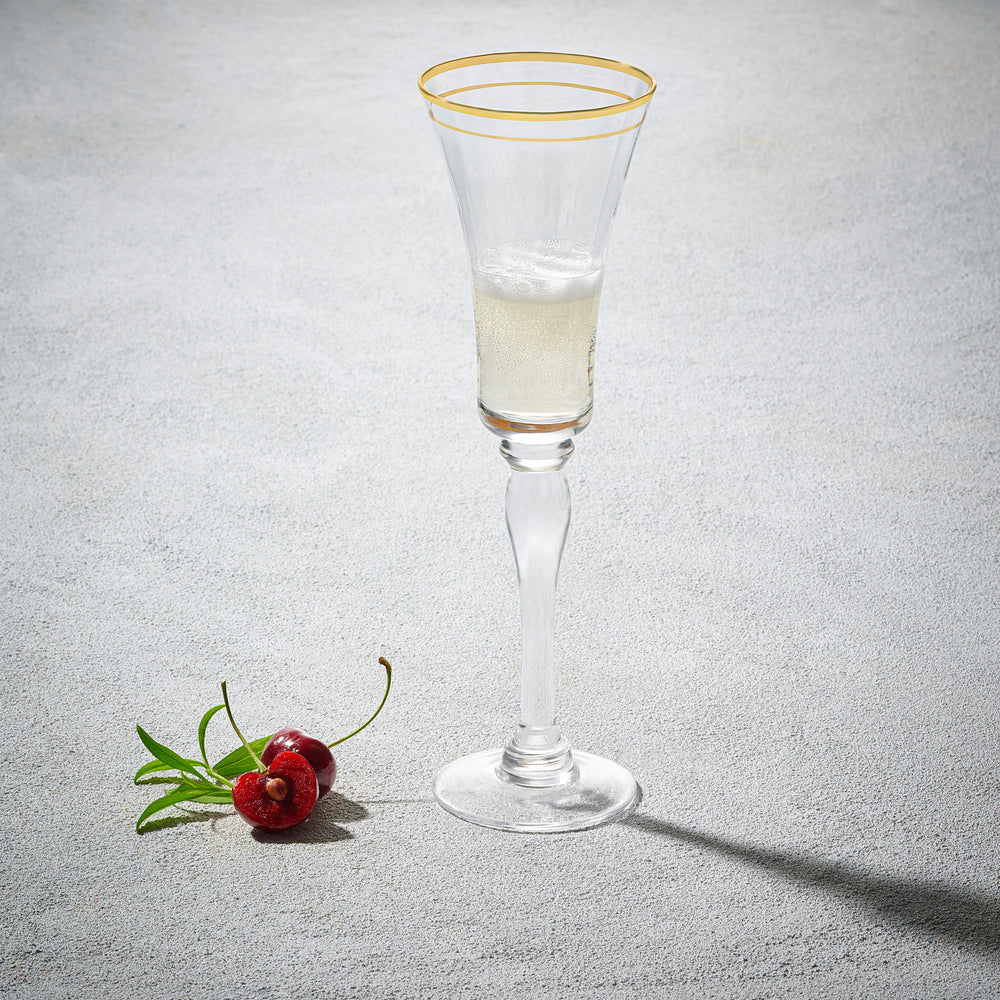 Vikko - Bella, Champagne Flute Glass, Gold Rim, 6.5 oz