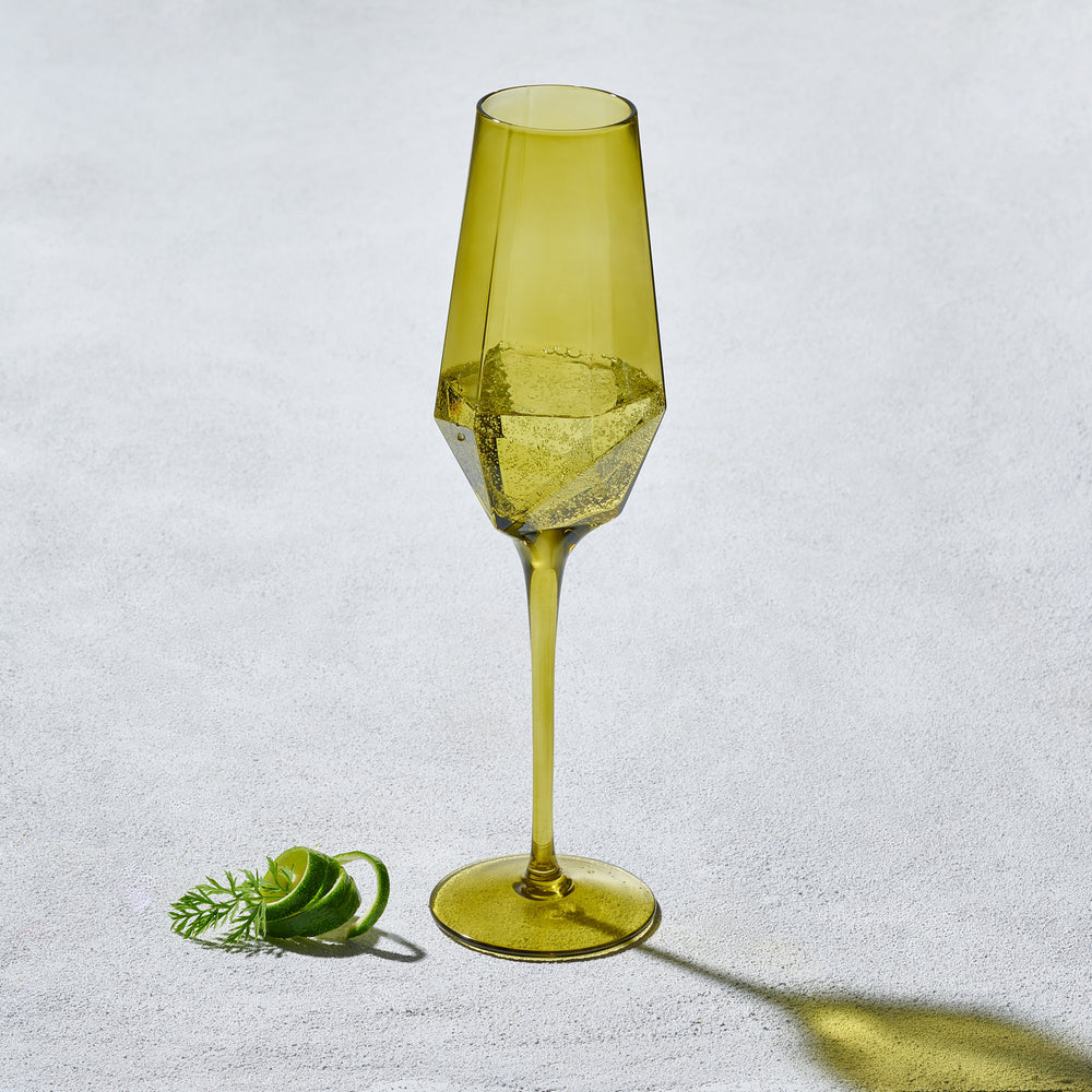 Vikko - Sparkle, Champagne Flute Glass, Green, 15 oz