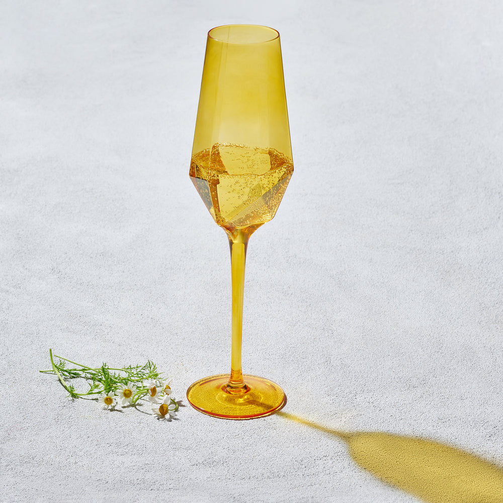 Vikko - Sparkle, Champagne Flute Glass, Yellow, 15 oz