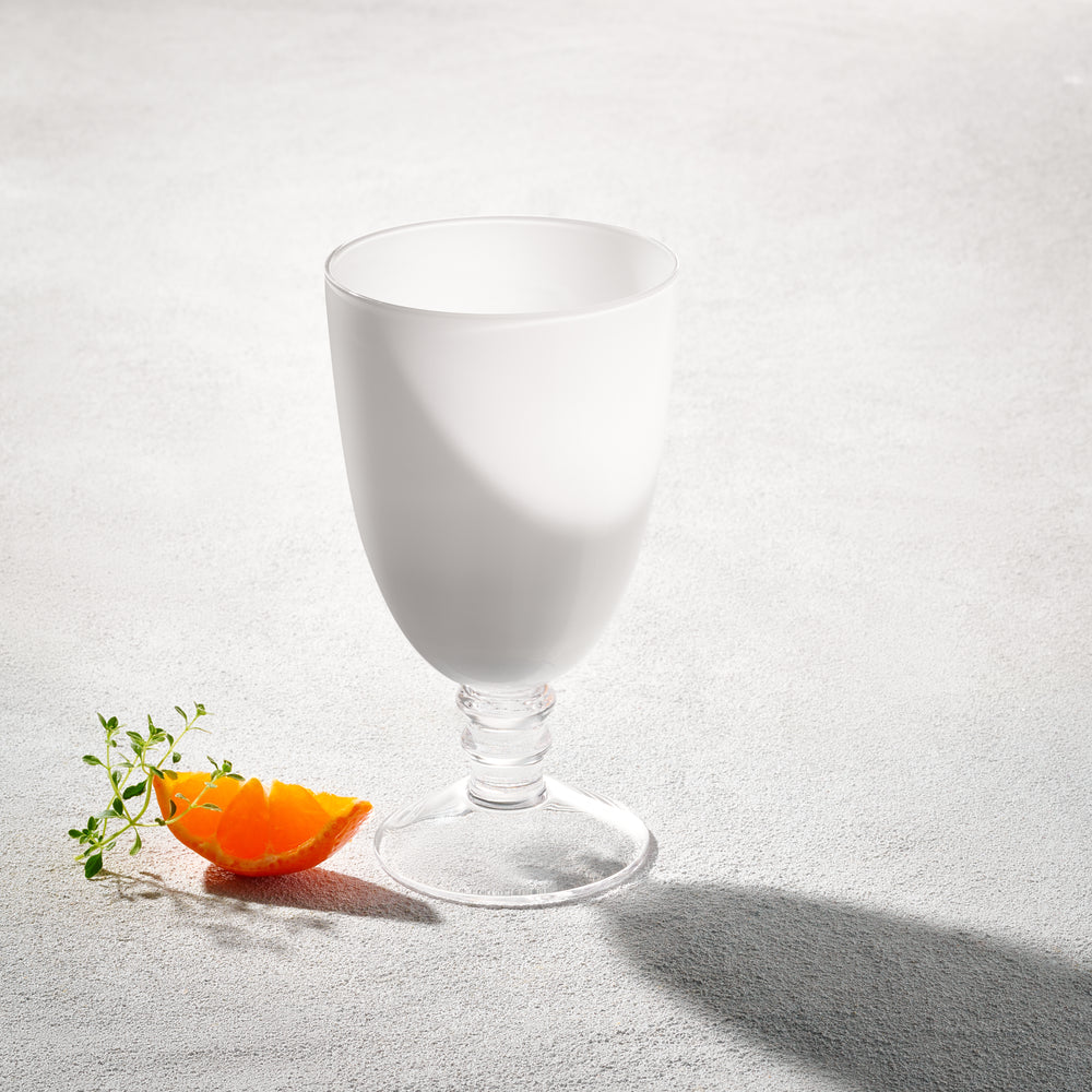 Vikko - Iris, Glass Goblet, White with Clear Stem, 20.5 oz