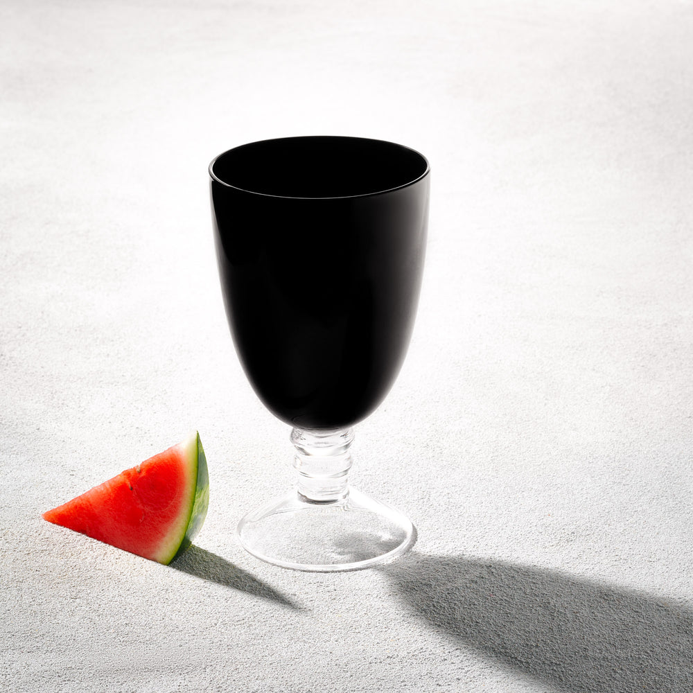 Vikko - Iris, Glass Goblet, Black with Clear Stem, 20.5 oz