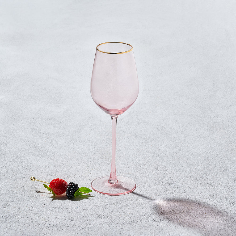 Vikko - Platinum, Wine Glass, Pink with Gold Rim, 13.5 oz