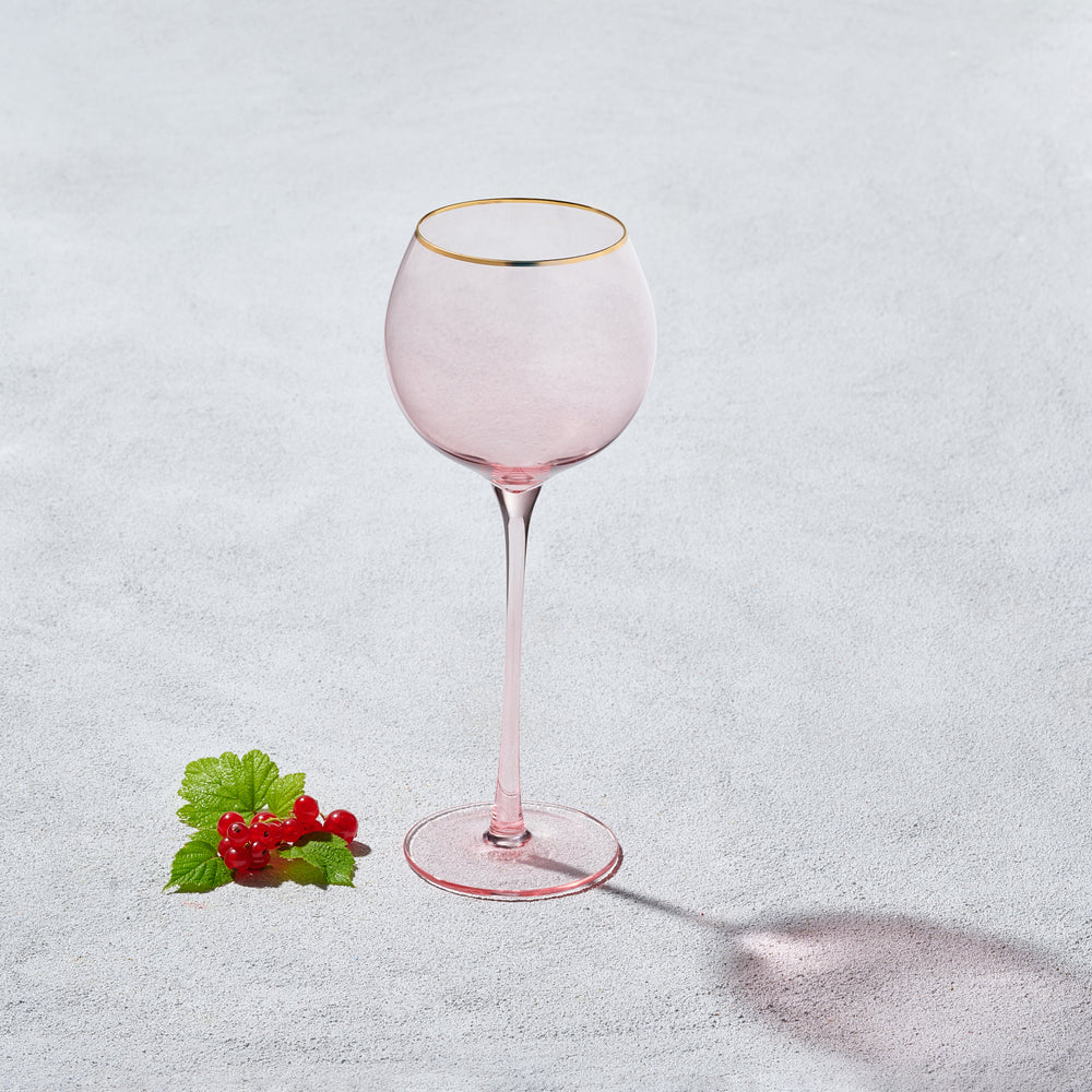 Vikko - Platinum, Ball Wine Glass, Pink with Gold Rim, 17 oz