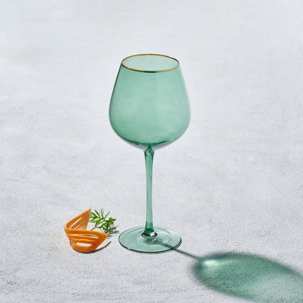 Vikko - Platinum, Wine Glass, Green with Gold Rim, 27 oz