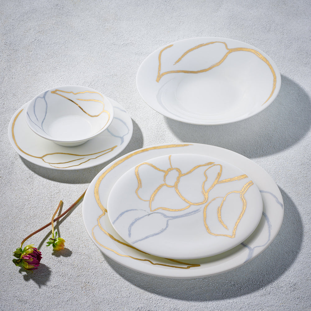 Vikko - Artisan, Bone China, White with Silver and Gold Accents, 20 Pc Dinnerware Set, Service for 4