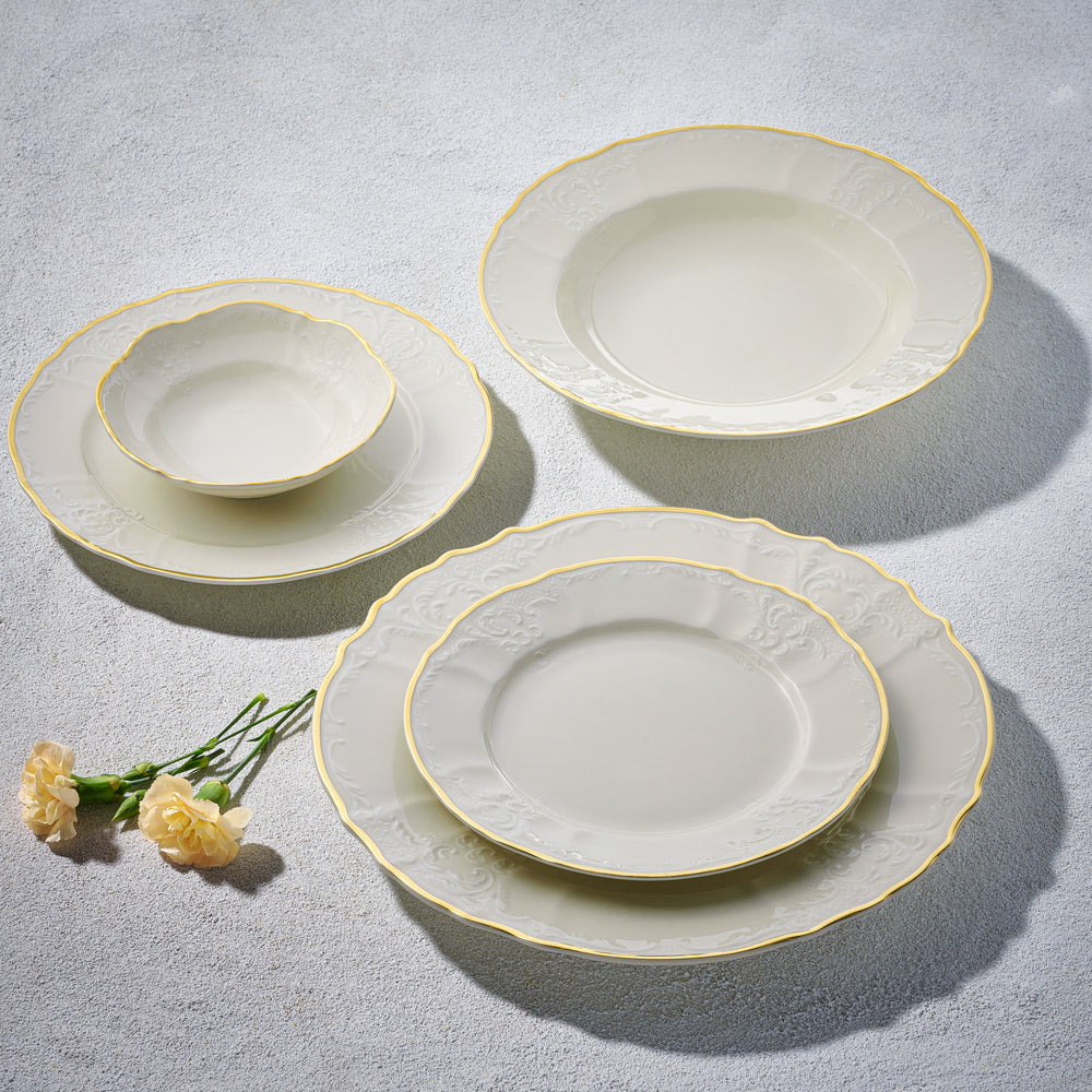 Vikko - Bernadotte, Fine Porcelain, Ivory with Gold Rim, 20 Pc Dinnerware Set, Service for 4