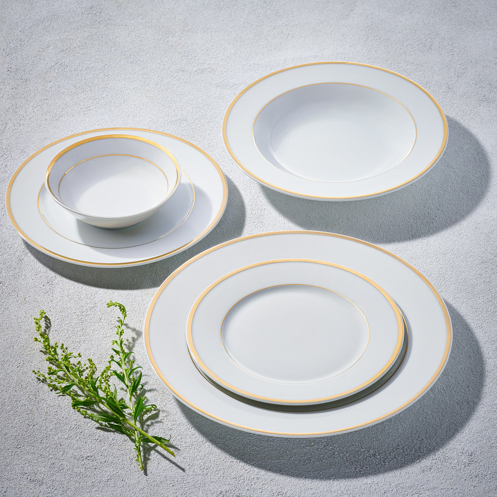 Vikko - Louise, Fine Porcelain, White with Gold Rim, 20 Pc Dinnerware Set, Service for 4