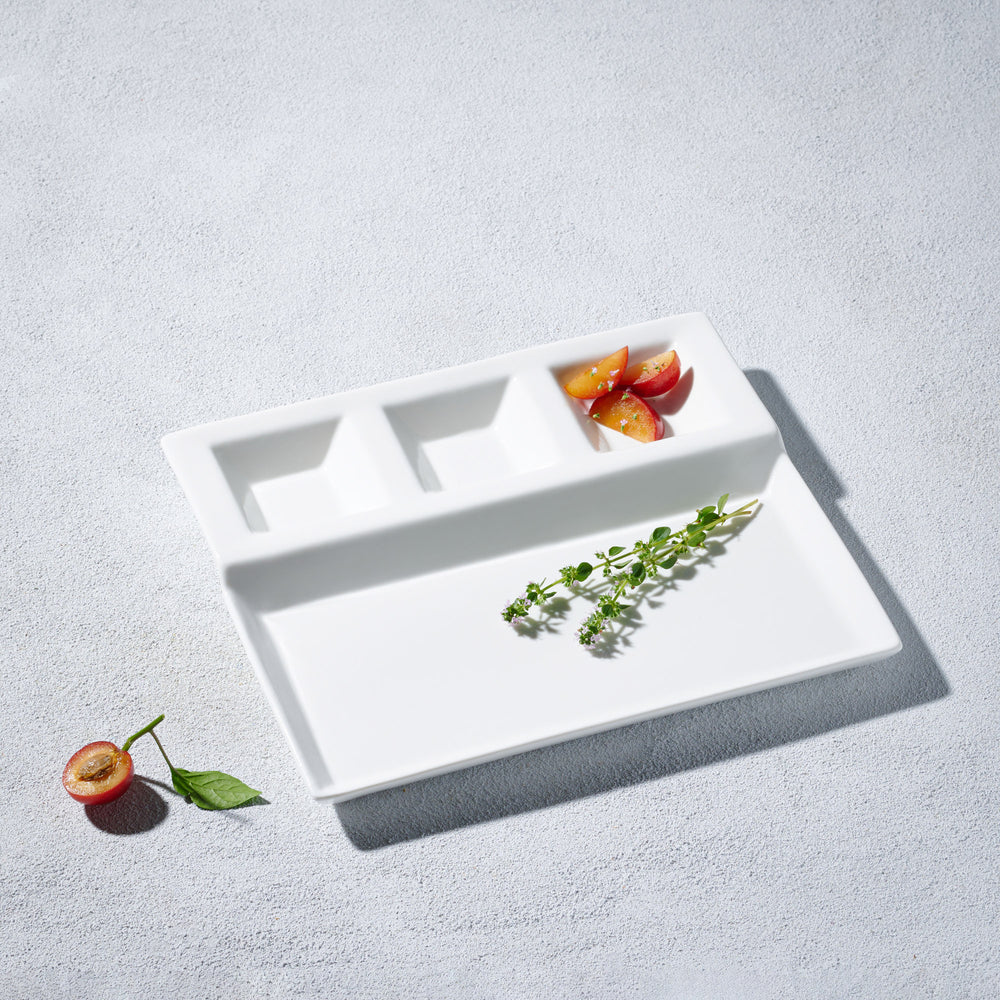 Vikko - Lightning, 4 Sectional Square Plate, White, 10.25"
