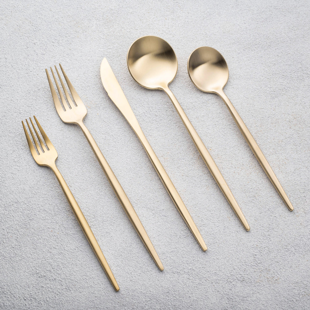 Vikko - Vera, Brushed Champagne Gold, 18/10 SS, 20 Pc Flatware Set - Gift Box Window