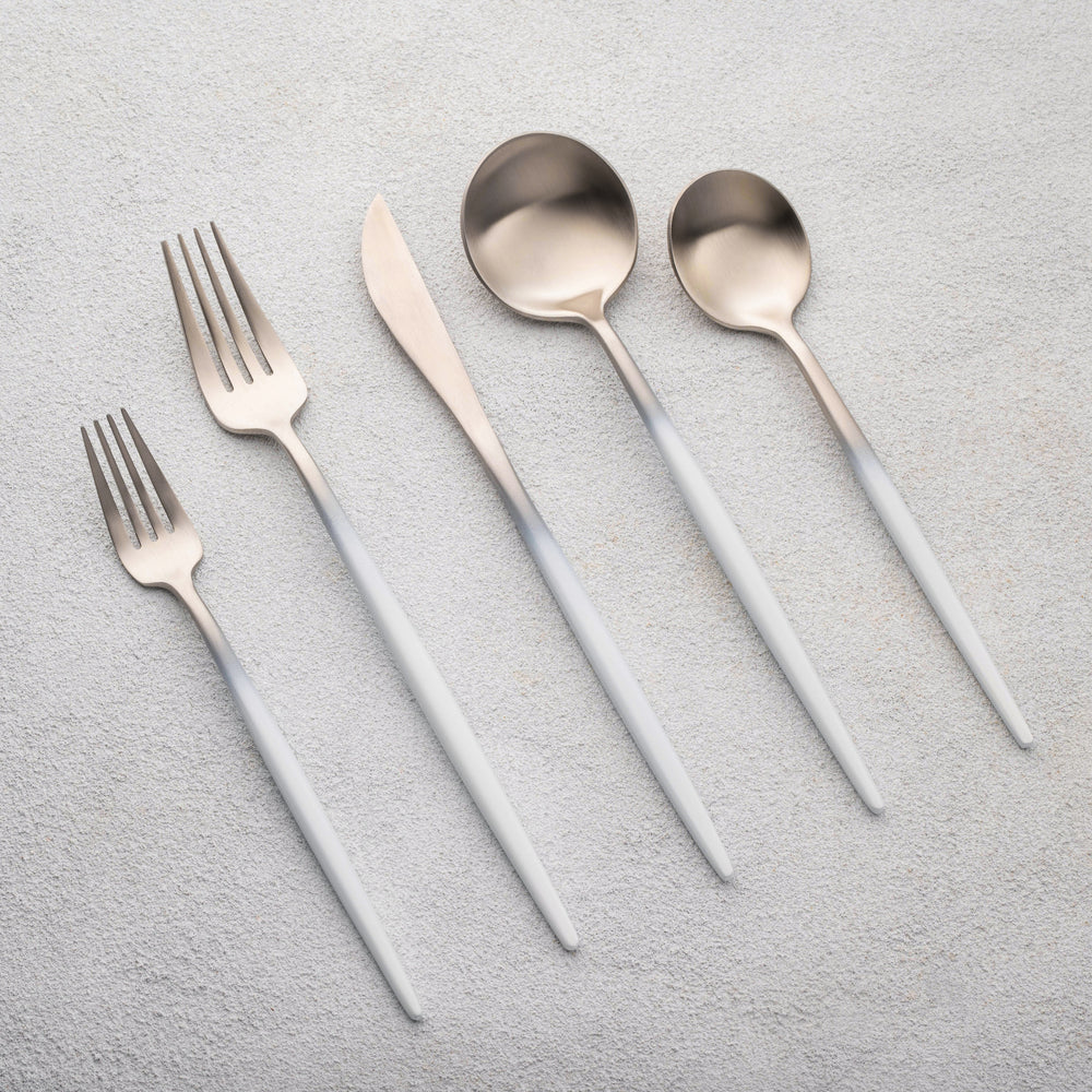 Vikko - Vera, Brushed Silver Ombre with White Handle, 18/10 SS, 20 Pc Flatware Set - Gift Box No Window