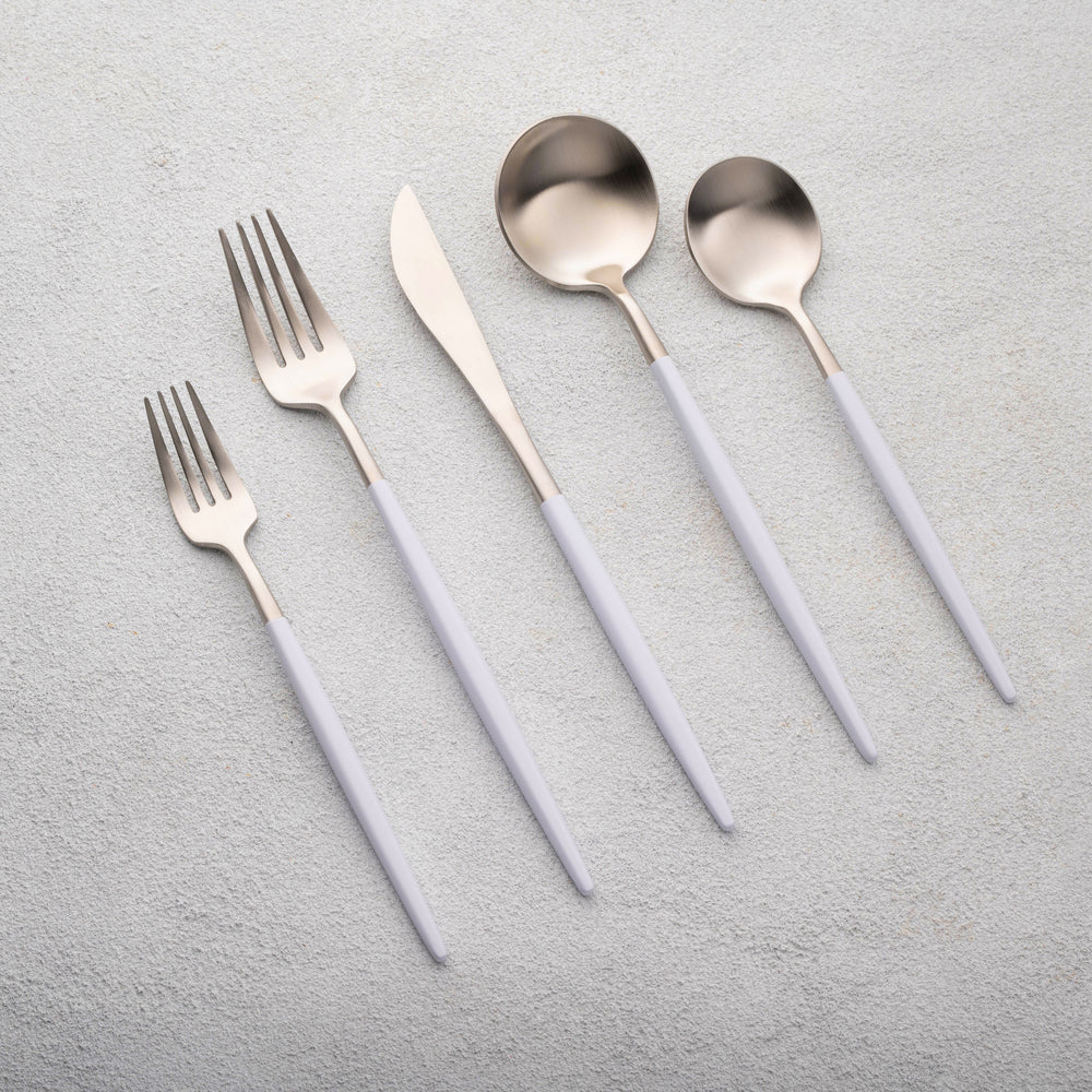 Vikko - Vera, Brushed Silver with White Handle, 18/10 SS, 20 Pc Flatware Set - Gift Box No Window